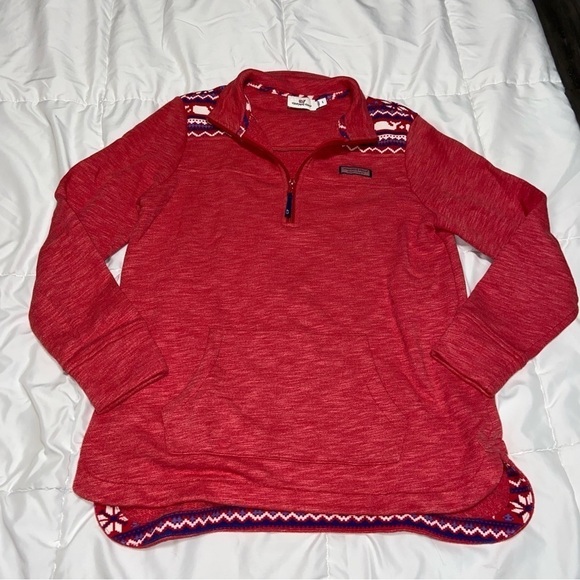 Vineyard Vines Red Quarter Zip Pullover Sweater - Picture 1 of 9